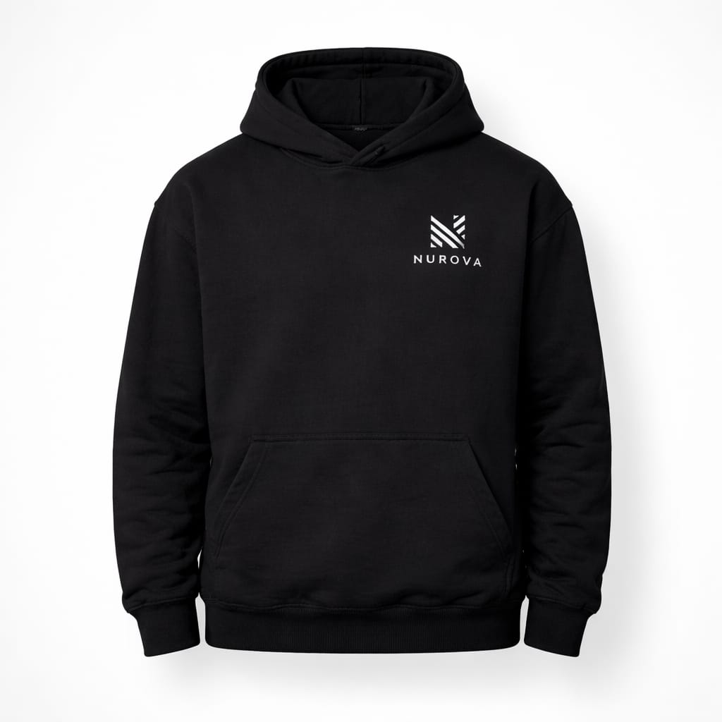 NUROVA Premium Black Hoodie Minimal Streetwear Essential